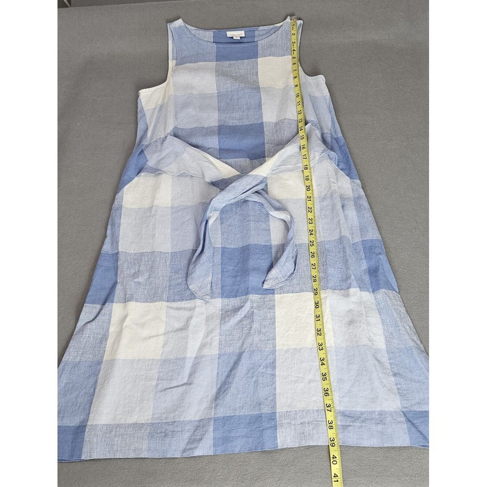 J Jill Love Linen Dress‎ Womens PETITE Size S Check Plaid Blue White Tie Front - Picture 9 of 9